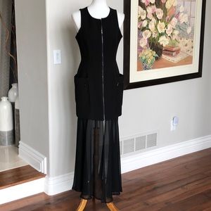 BCBGMAXAZRIA black mini with sheer maxi skirting